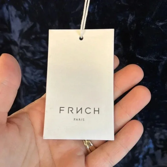 FRNCH Crushed Velvet Navy Long Sleeve Tie Wrists Top, Size M NWT - Picture 4 of 6